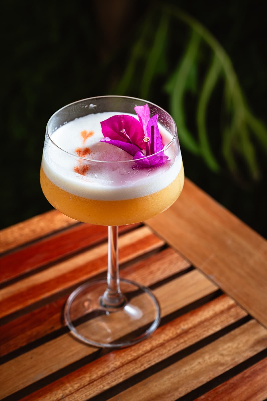 Altamare Star — drink cítrico com espuma e flor comestível